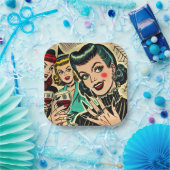 Retro Gothic Halloween Meisjes Strips Papieren Bordje (Feest)