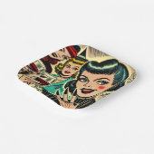 Retro Gothic Halloween Meisjes Strips Papieren Bordje (Gebogen)