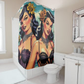 Retro Gothic Meisjes Pin-up Douchegordijn (In situ)