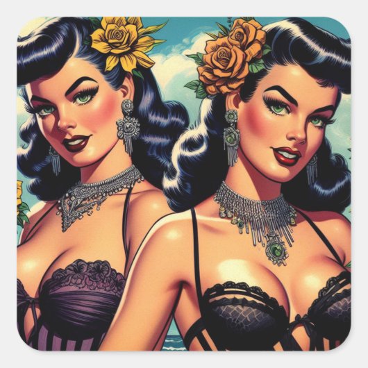 Retro Gothic Meisjes Pin-up Vierkante Sticker (Voorkant)
