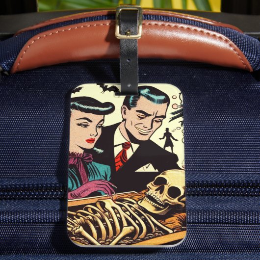 Retro Gothic paar strips Bagagelabel (Voorkant Insitu 2)