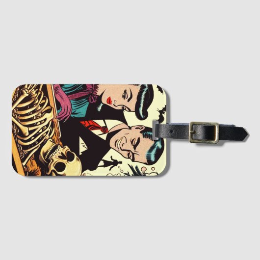 Retro Gothic paar strips Bagagelabel (Voorkant (horizontaal))