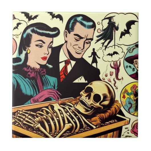 Retro Gothic paar strips Tegeltje (Voorkant)
