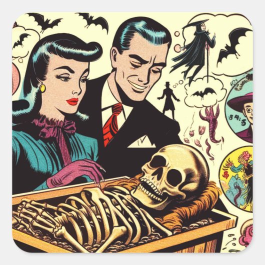 Retro Gothic paar strips Vierkante Sticker (Voorkant)