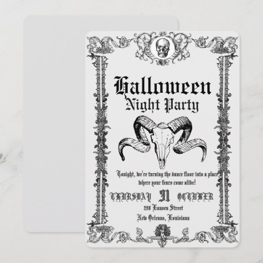 Retro Gothic Skull Dance Halloween Party Kaart (Voorkant / Achterkant)