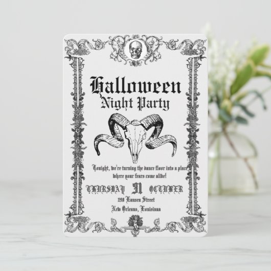 Retro Gothic Skull Dance Halloween Party Kaart (Staand voorkant)