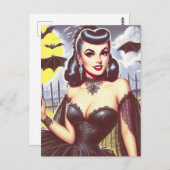 Retro Gothic Vampier Pin-up Briefkaart (Voorkant / Achterkant)