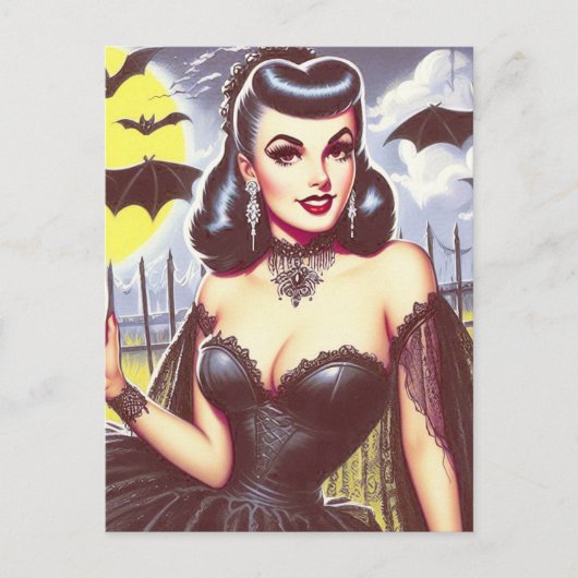 Retro Gothic Vampier Pin-up Briefkaart (Voorkant)