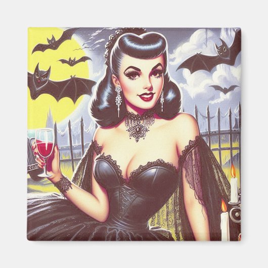 Retro Gothic Vampier Pin-up Magneet (Voorkant)