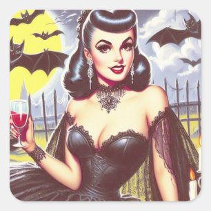 Retro Gothic Vampier Pin-up Vierkante Sticker