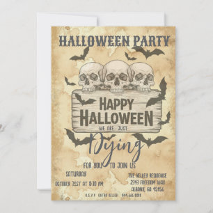 Retro  Gotische Schedels Halloween Party Uitnodige Kaart