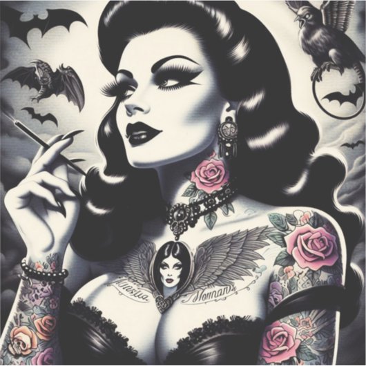 Retro Gotische Tattooed Meisje Sticker (Voorkant)