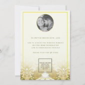 Retro Goud Groen Damask 1 Foto Bruiloft Kaart (Achterkant)