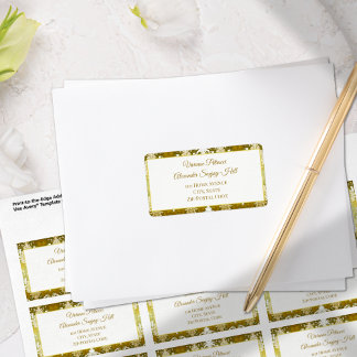 Retro Goud Groen Damask Trouwadres Etiket