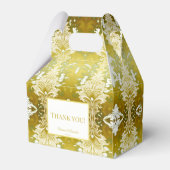 Retro Goud Groen Damast Bruiloft Bedankdoosjes (Voorkant Zijde)