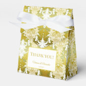 Retro Goud Groen Damast Bruiloft Bedankdoosjes (Voorkant Zijde)