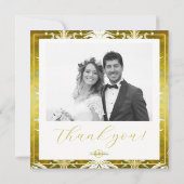 Retro Goud Groen Damast Bruiloft Bedankkaart (Achterkant)