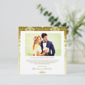 Retro Goud Groen Damast Bruiloft Bedankkaart (Staand voorkant)