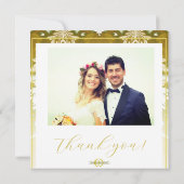 Retro Goud Groen Damast Bruiloft Bedankkaart (Achterkant)