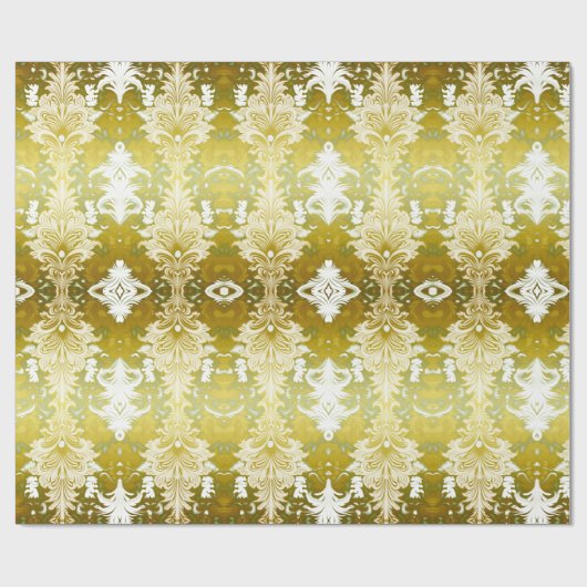 Retro Goud Groen Damast Bruiloft Cadeaupapier (Vlak)