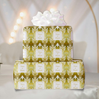 Retro Goud Groen Damast Bruiloft Cadeaupapier