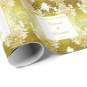 Retro Goud Groen Damast Bruiloft Cadeaupapier (Rol Hoek)