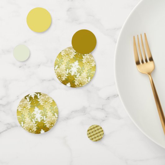 Retro Goud Groen Damast Bruiloft Confetti (Groep)