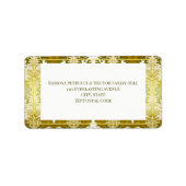 Retro Goud Groen Damast Bruiloft Etiket (Voorkant)