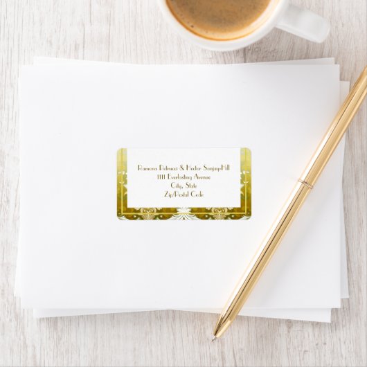 Retro Goud Groen Damast Bruiloft Etiket (Insitu)