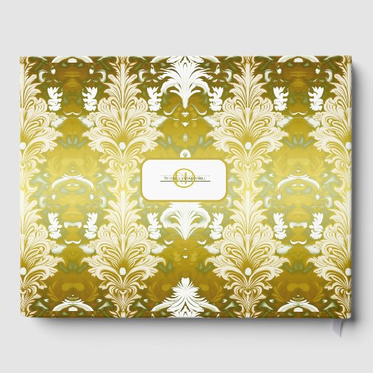 Retro Goud Groen Damast Bruiloft Gastenboek (Achterkant)