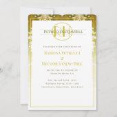 Retro Goud Groen Damast Bruiloft Kaart (Voorkant)
