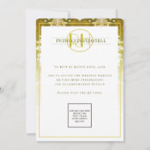 Retro Goud Groen Damast Bruiloft Kaart (Achterkant)