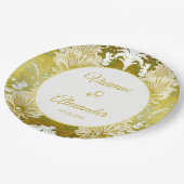 Retro Goud Groen Damast Bruiloft Papieren Bordje (Gekanteld)