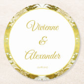 Retro Goud Groen Damast Bruiloft Ronde Kartonnen Onderzetter (Voorkant)