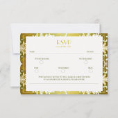 Retro Goud Groen Damast Bruiloft RSVP Kaartje (Voorkant)