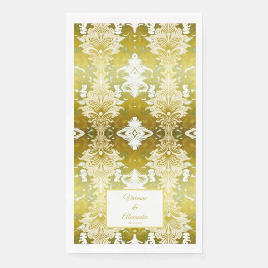 Retro Goud Groen Damast Bruiloft Servet (Voorkant)