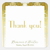 Retro Goud Groen Damast Bruiloft Vierkante Sticker (Voorkant)