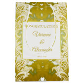 Retro Goud Groen Damast Huwelijksfelicitaties Medium Cadeauzakje (Voorkant)