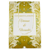 Retro Goud Groen Damast Huwelijksfelicitaties Medium Cadeauzakje (Achterkant)