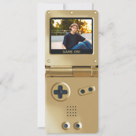 Retro Goud Handheld Gaming II Verjaardagsuitnodigi Kaart