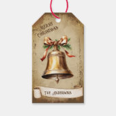Retro Goud Messing Bell Vrolijk Kerstfeest Cadeaulabel (Voorkant)