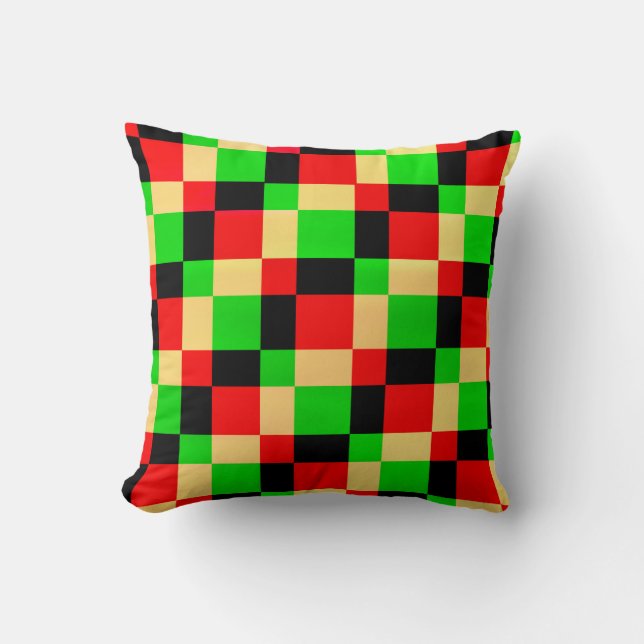 Retro Goud Rood Zwart Geometrisch Block Art Kussen (Voorkant)