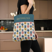 Retro Goud, Roze, en Blauwgroen Ananas Monogram Tote Bag