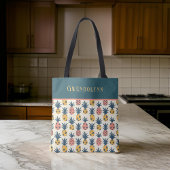 Retro Goud, Roze, en Blauwgroen Ananas Monogram Tote Bag