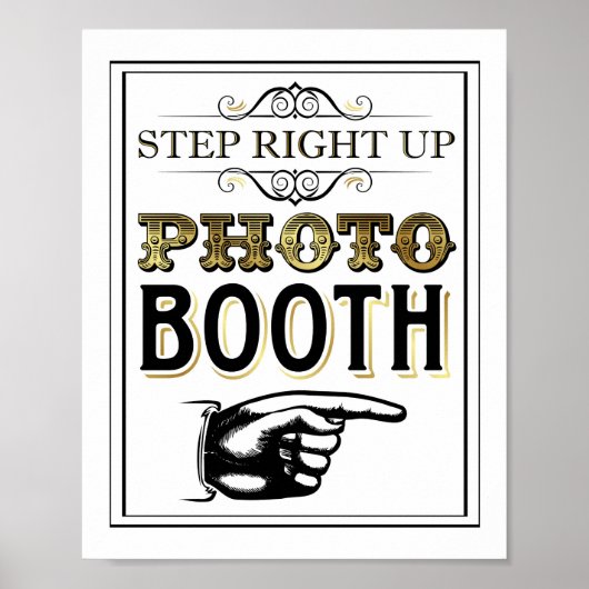 Retro Goud STEP RIGHT UP PHOTO BOOTH Bord Afdruk Poster (Voorkant)