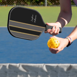 Retro Goud, Zwart en Grijs personaliseren met Naam Pickleball Paddle