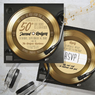 Retro Goud Zwart Vinyl Platenspeler 50e Verjaardag Kaart