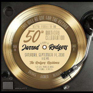 Retro Goud Zwart Vinyl Record 50e Verjaardagsfeest Kaart
