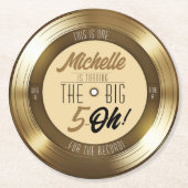 Retro Goud Zwart Vinyl Record 50e Verjaardagsfeest Ronde Kartonnen Onderzetter (Voorkant)