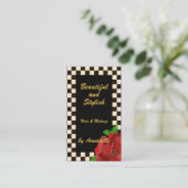 Retro Goud Zwart Wit Schaakbord Rood Rose Visitekaartje (Staand voorkant)